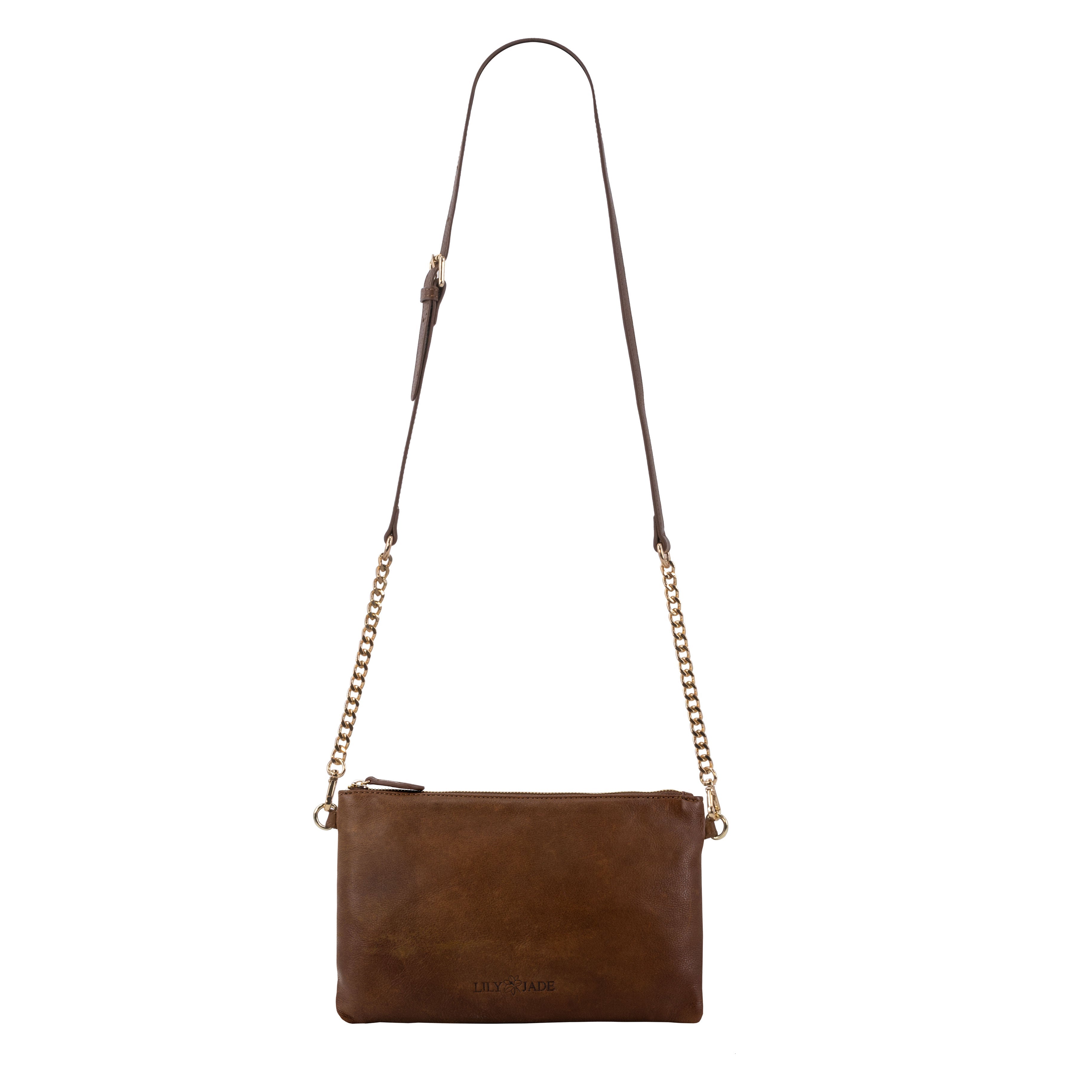 Old English Brandy Leather Crossbody Wristlet