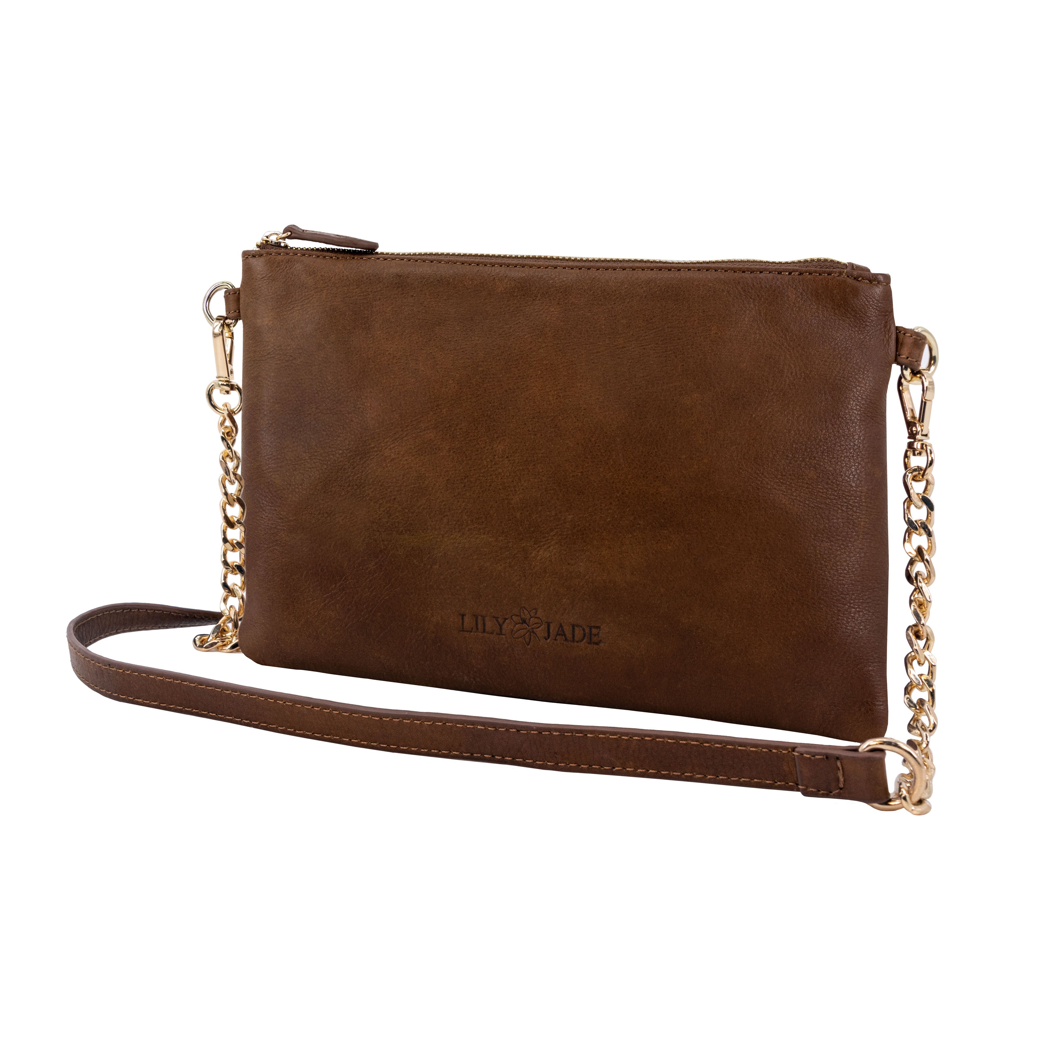 Old English Brandy Leather Crossbody Wristlet