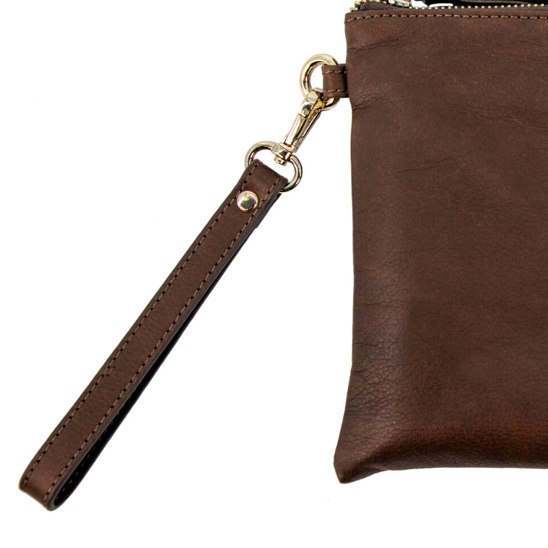 Old English Brandy Leather Crossbody Wristlet