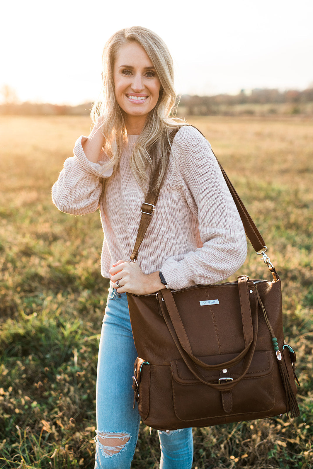 SUGARJACK Lily Luxury Baby Changing Bag in Nude Real Leather